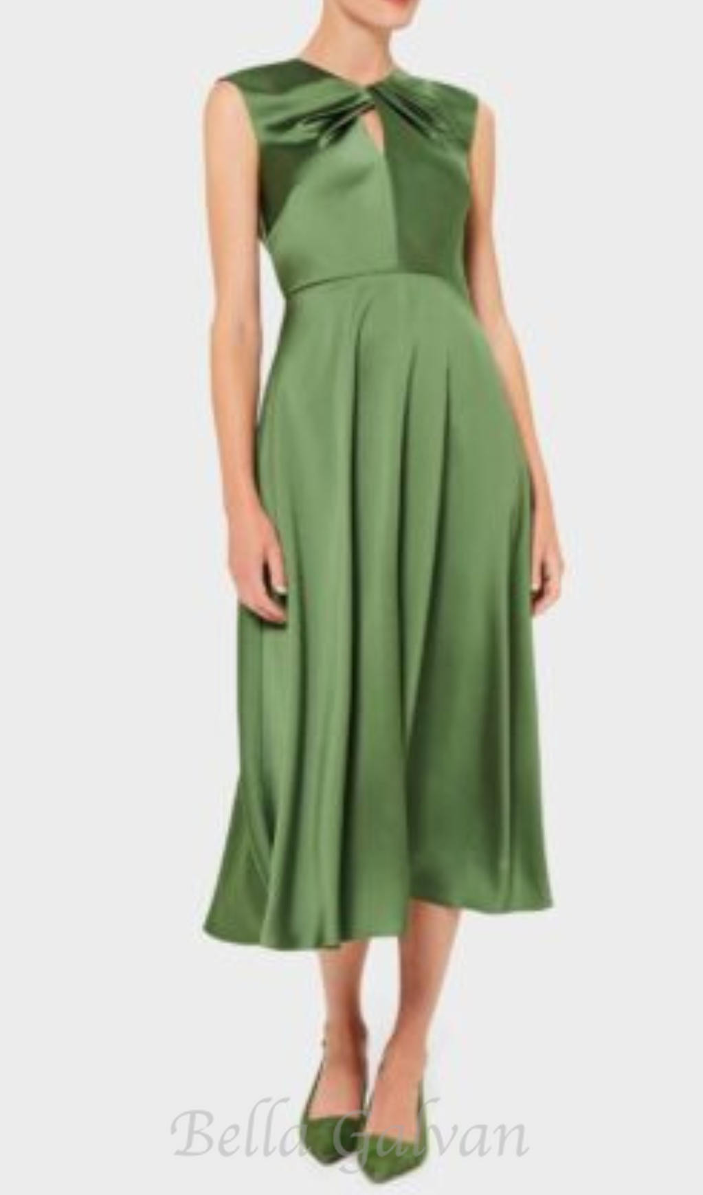Flowering Girl Women twist neck satin midi dress in green