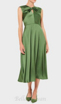 Flowering Girl Women twist neck satin midi dress in green