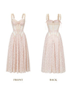aurora lace floral embroidery midi dress in nude