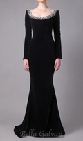 Flowering Girl Women black crepe gown with crystal neckline