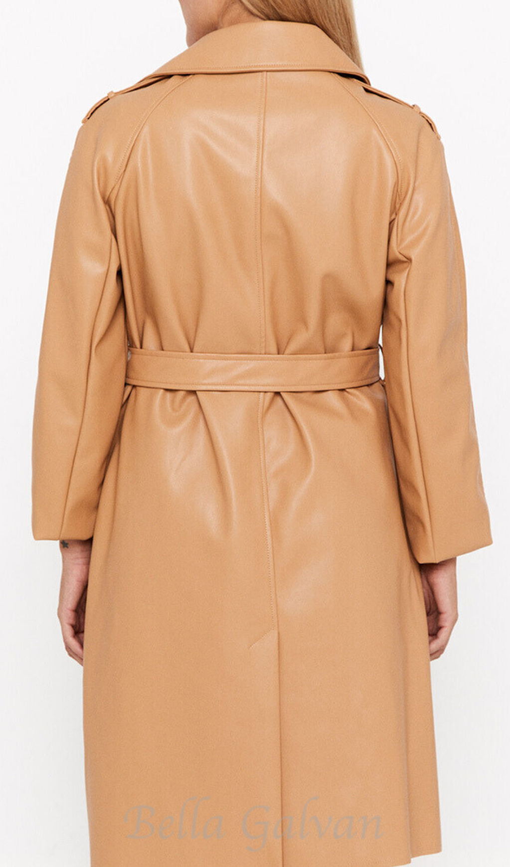 Flowering Girl Women Faux leather double-breasted coat in brown yellow