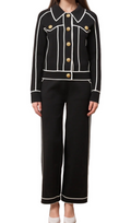 Flowering Girl Women amity seven-button black piped-trim jacket