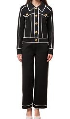 Flowering Girl Women amity seven-button black piped-trim jacket