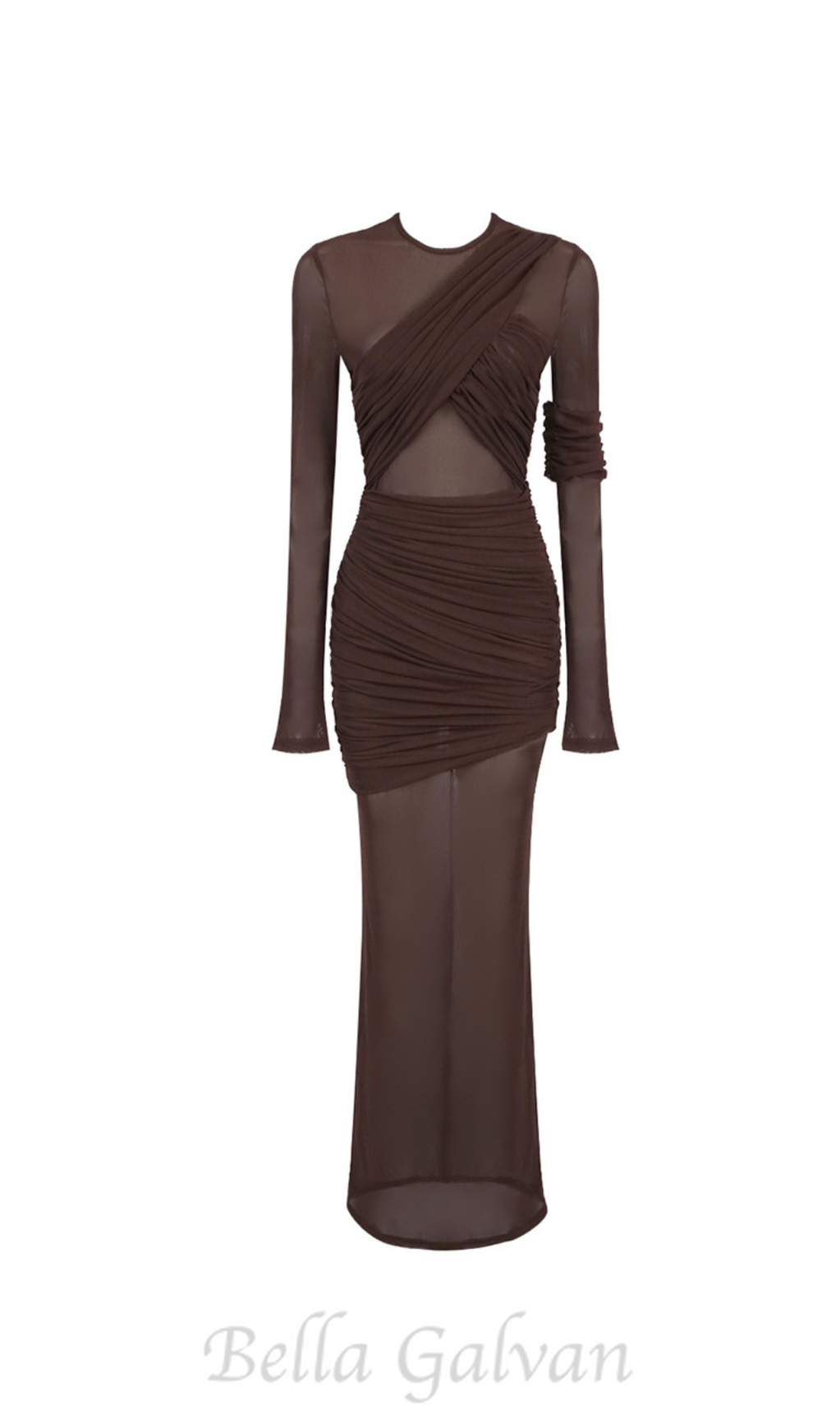 Flowering Girl Women long sleeve mesh insert draped maxi dress
