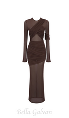 Flowering Girl Women long sleeve mesh insert draped maxi dress