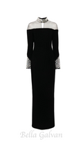 Flowering Girl Women crystal embellishments Black crêpe maxi dress