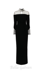 Flowering Girl Women crystal embellishments Black crêpe maxi dress