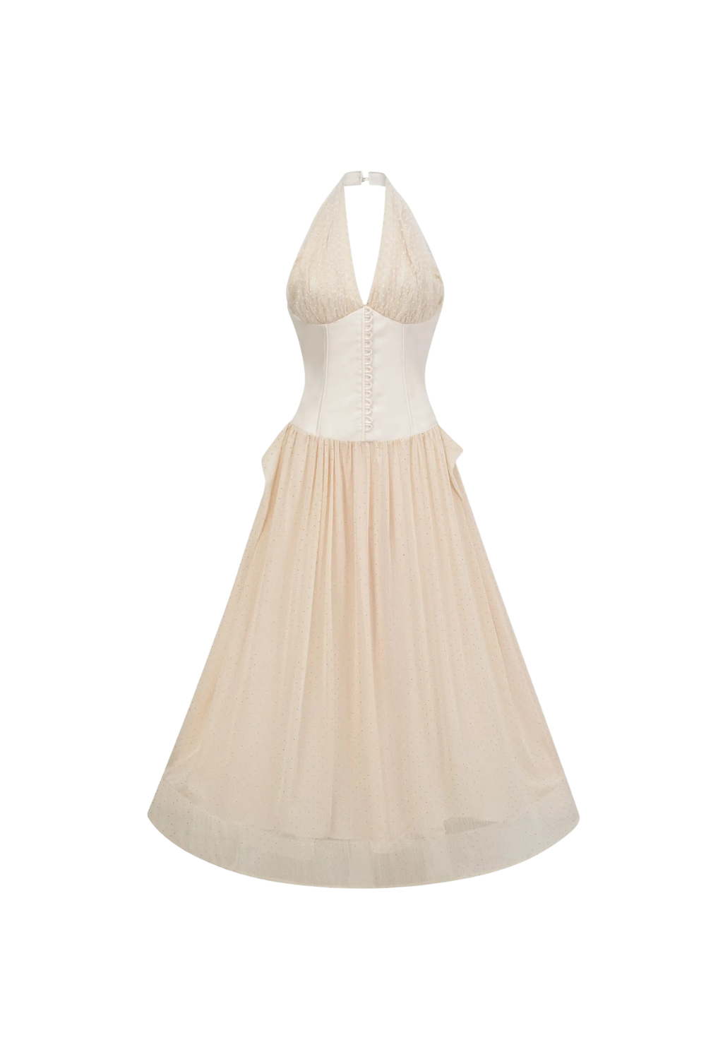 Flowering Girl Women tiffany halterneck tulle overlay maxi dress in apricot