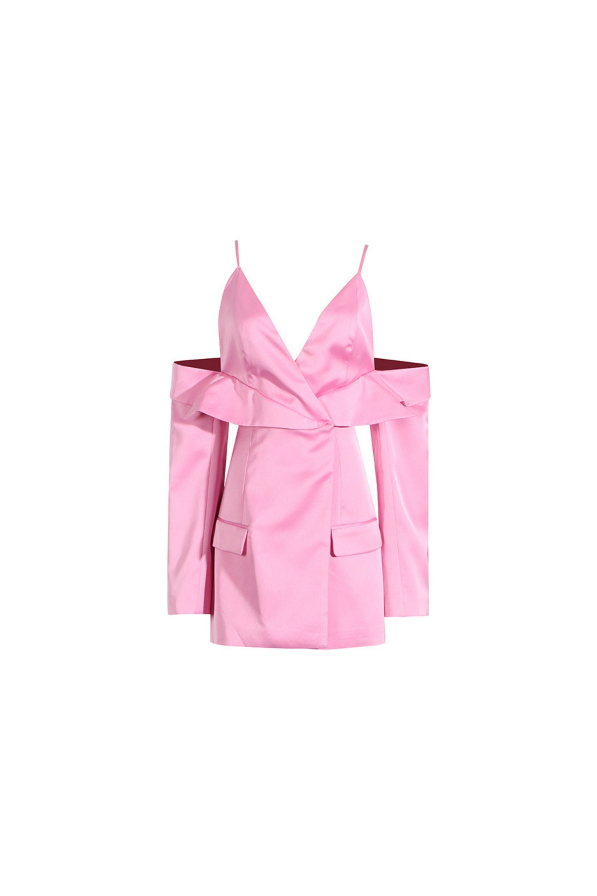 Flowering Girl Women Plunge Draped Satin Blazer In Pink