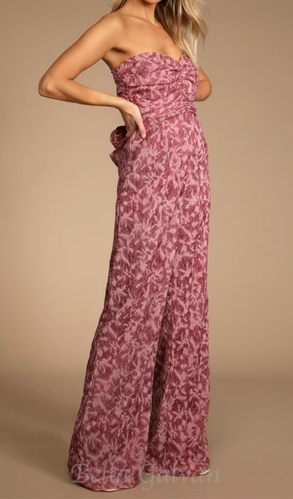 Flowering Girl Women Organza Ruched Strapless Wide-Leg Jumpsuit