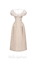 Flowering Girl Women boat neck corset maxi dress in beige
