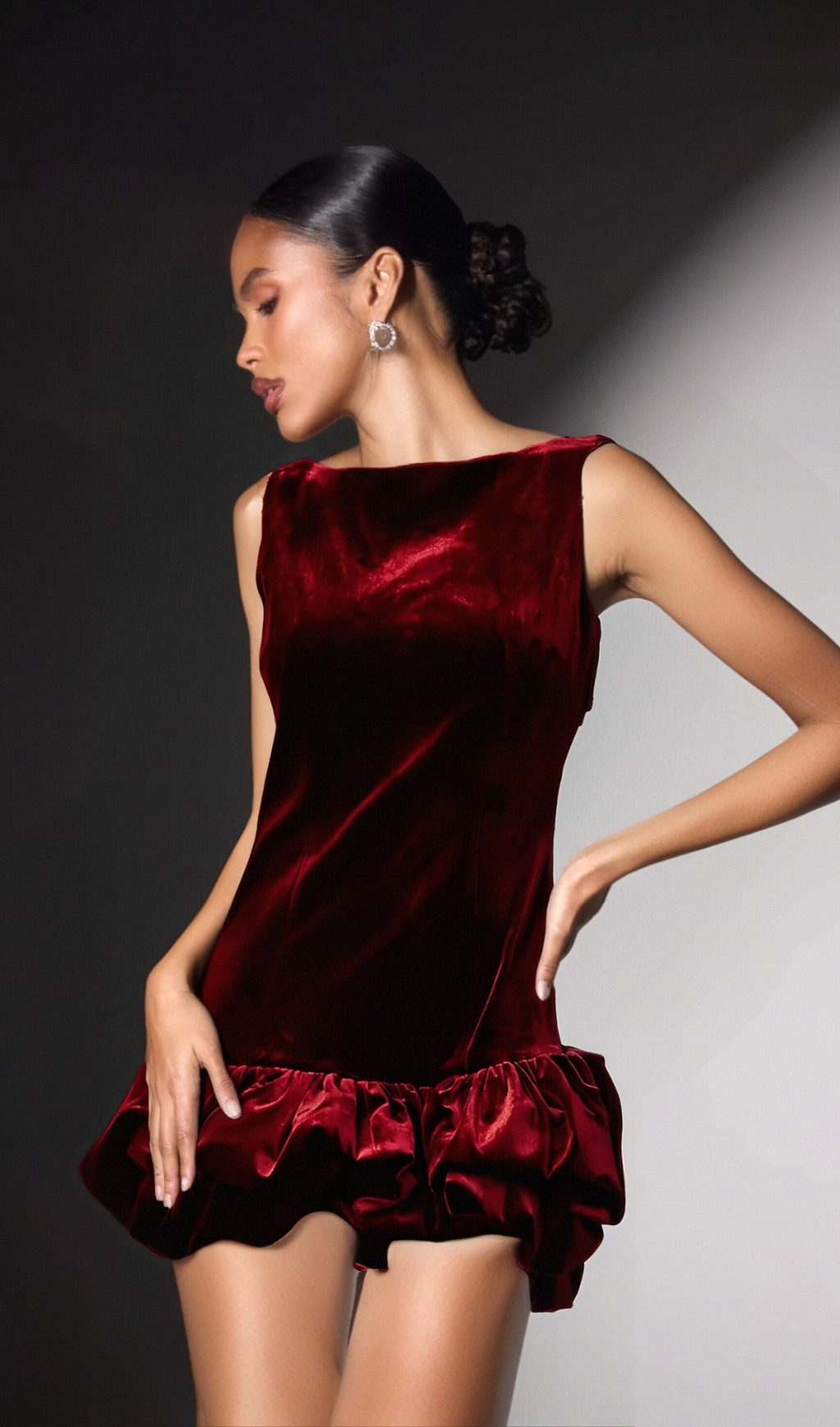 Flowering Girl Women Marion red peplum-hem velvet mini dress