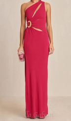 Flowering Girl Women one-shoulder cutout side slit maxi dress in magenta