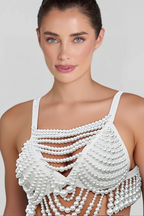 Flowering Girl Women Pearl Embellished Bustier Top