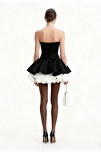 Lucie Black Petal-Layered Strapless Corset Mini Dress