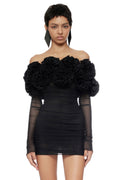 Flowering Girl Women Floral Off Shoulder Mini Dresses In Black