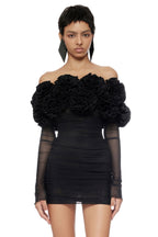 Flowering Girl Women Floral Off Shoulder Mini Dresses In Black