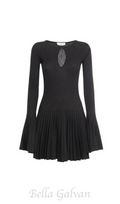 Flowering Girl Women pleated wool knit long sleeve mini dress in black