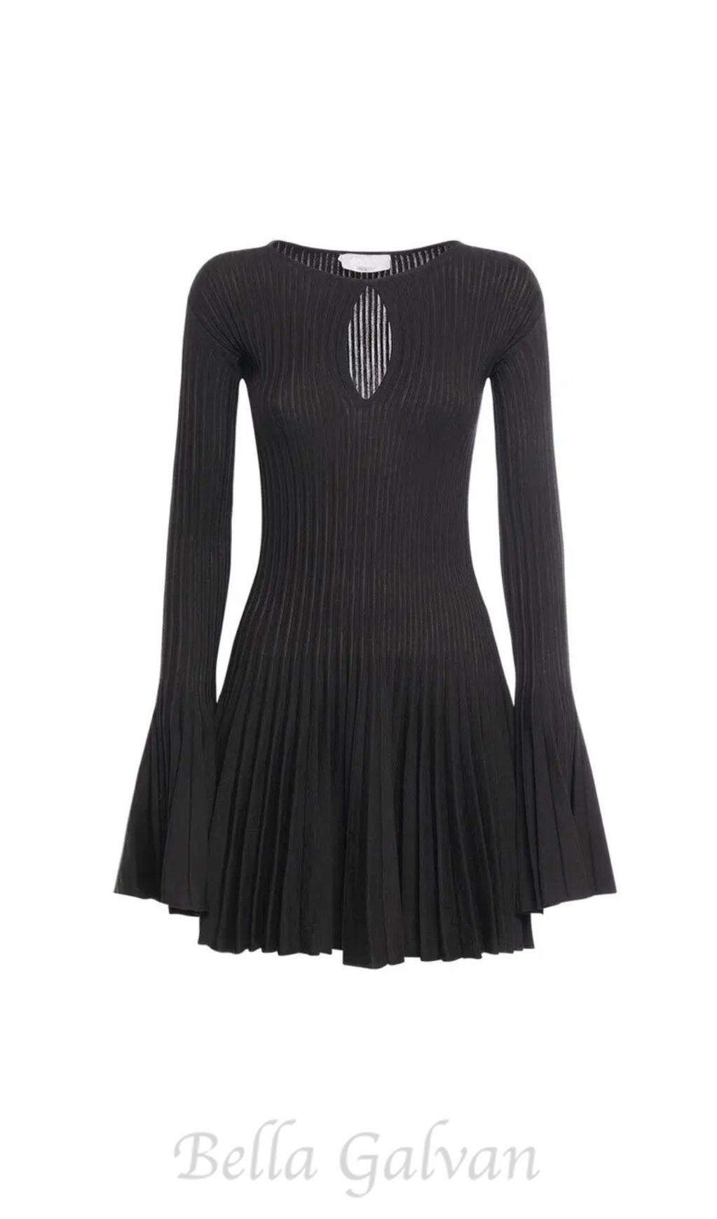 Flowering Girl Women pleated wool knit long sleeve mini dress in black