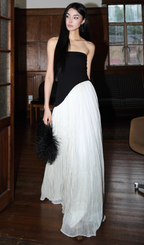 Flowering Girl Women Black white contrast tube top irregular maxi dress