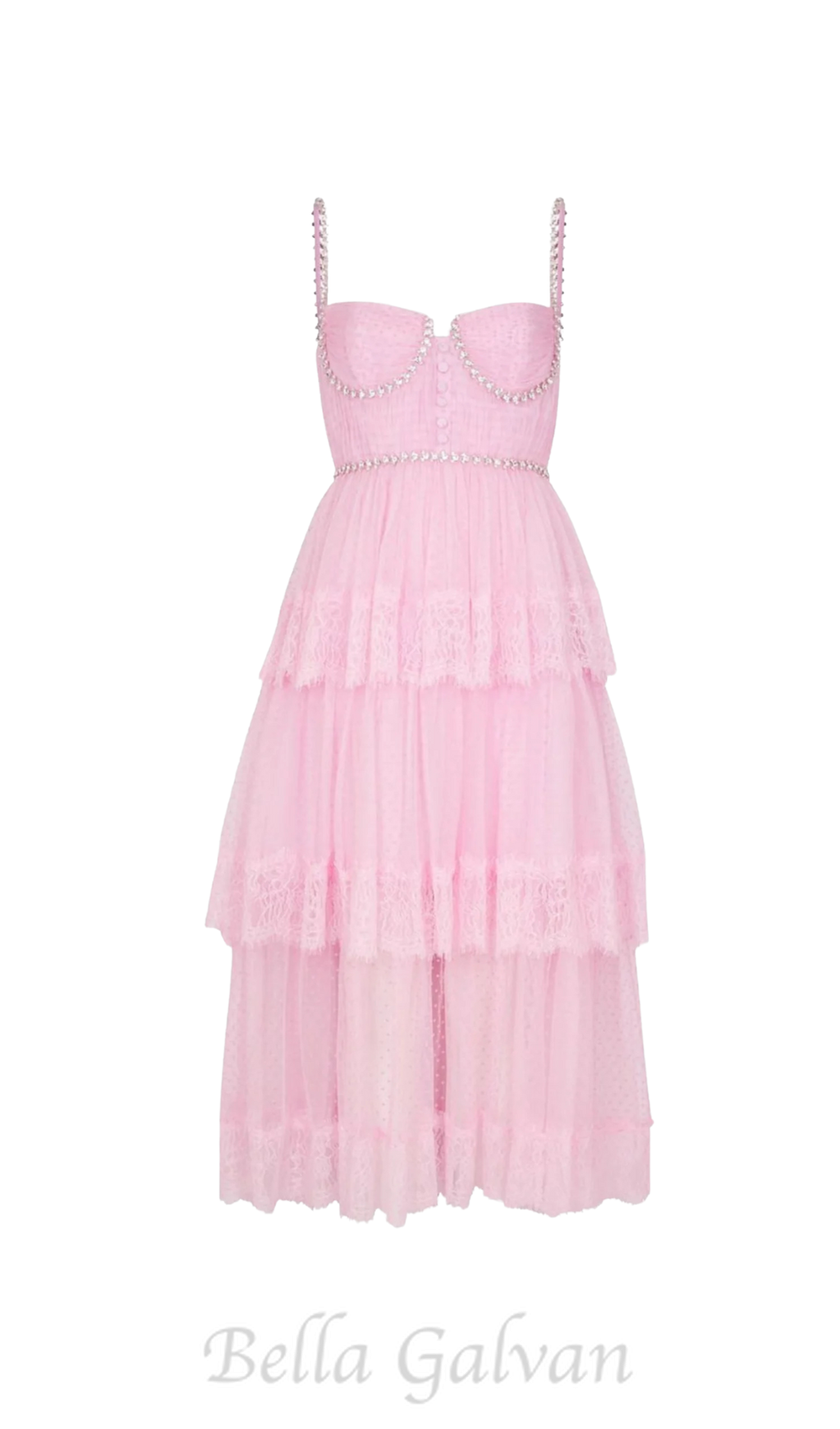 Flowering Girl Women Elgine Crystal-Embellished Lace-trimmed Midi Dress
