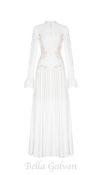 Flowering Girl Women lace embroidered hollow maxi dress in white