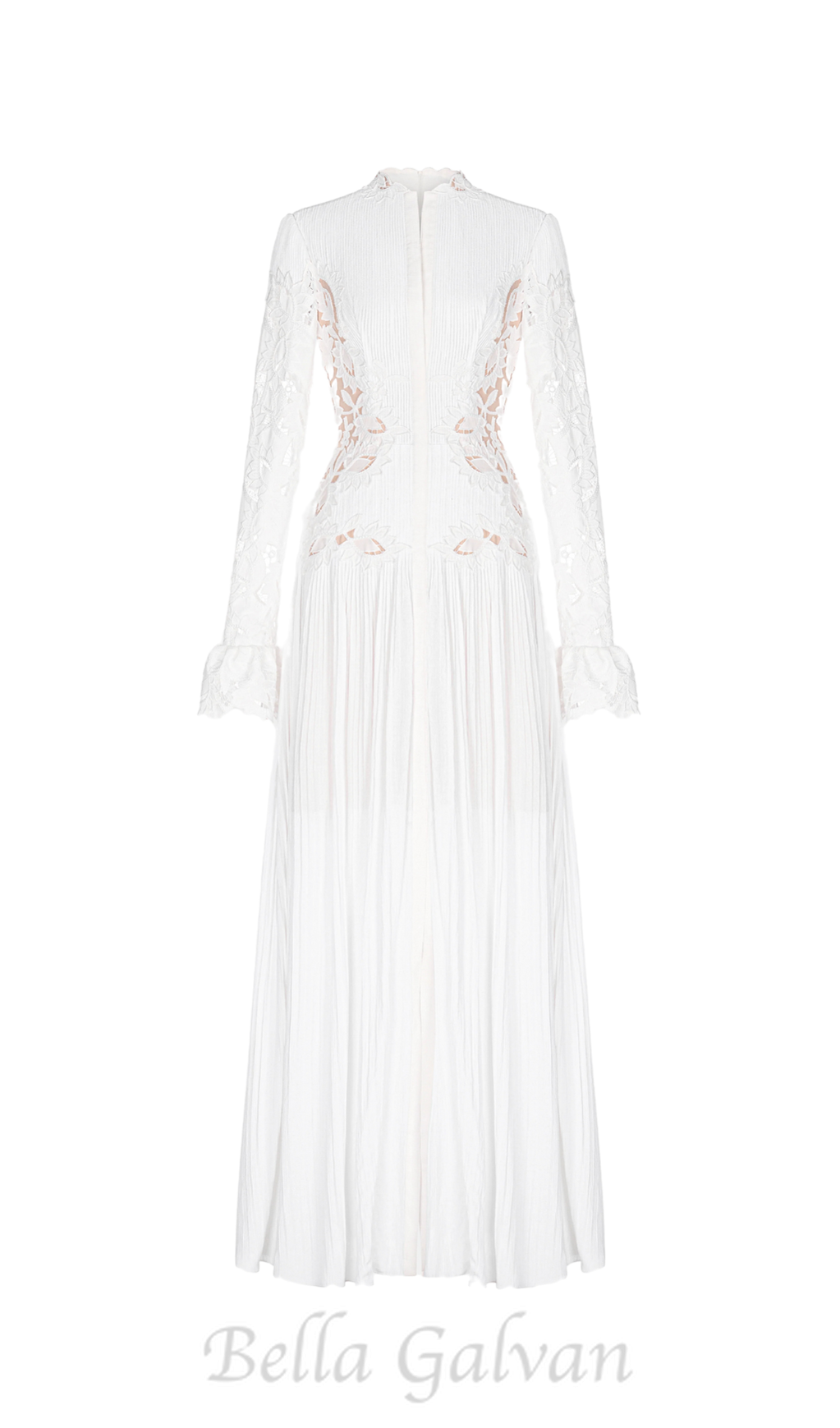 lace embroidered hollow maxi dress in white