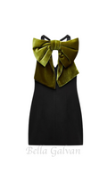 Flowering Girl Women velvet bow mini dress in black