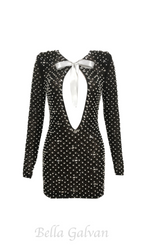 Flowering Girl Women pearl embellished cut out bow mini dress in black