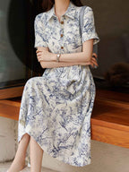 Flowering Girl Women sheila Elegant Lapel Printed Dress