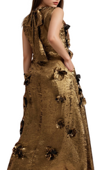 Flowering Girl Women adela 3d floral embellished maxi dress in gold