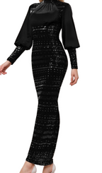 Flowering Girl Women beatrice sequin long sleeve maxi dress in black