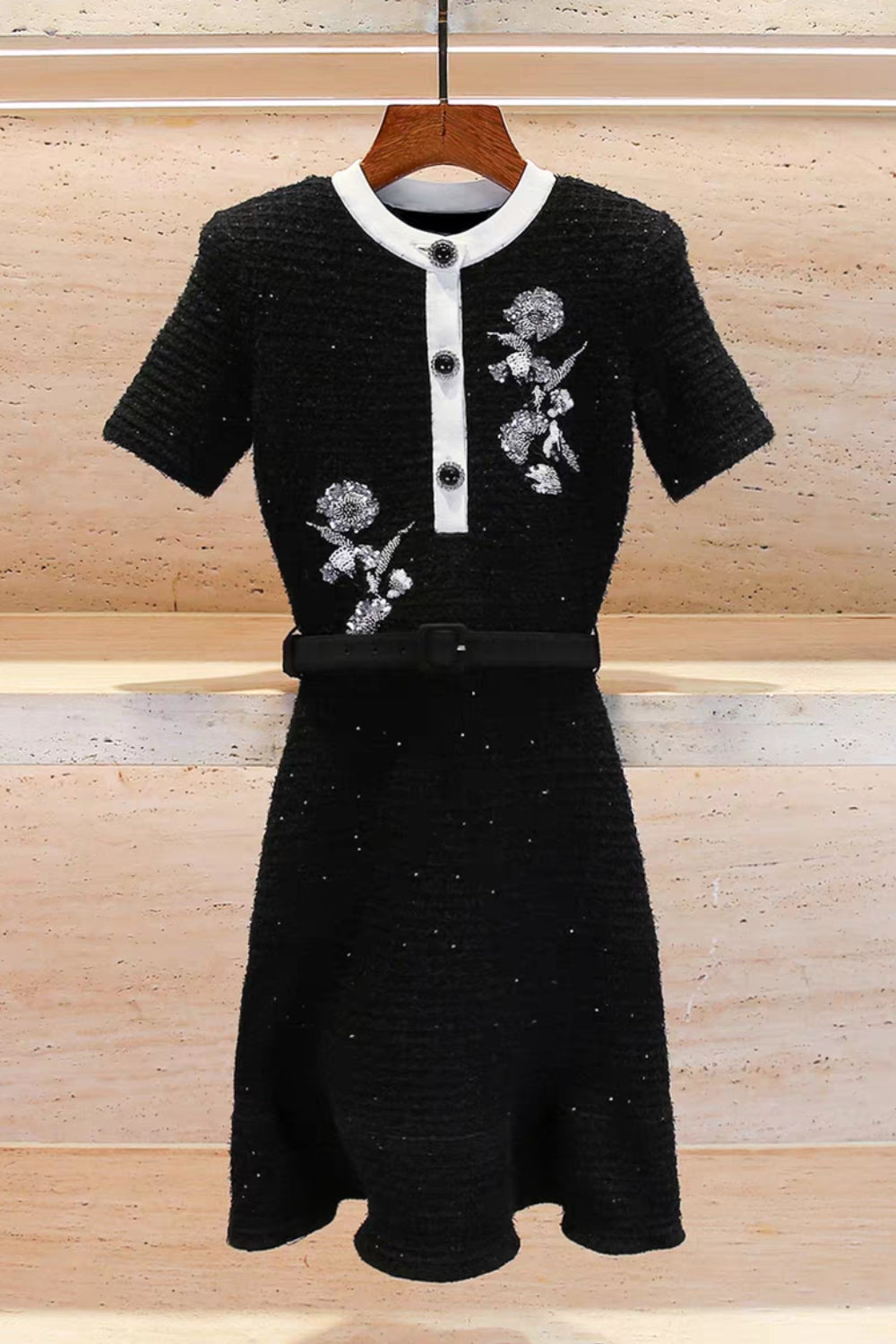 tammy Black Floral Textured Knit Mini Dress