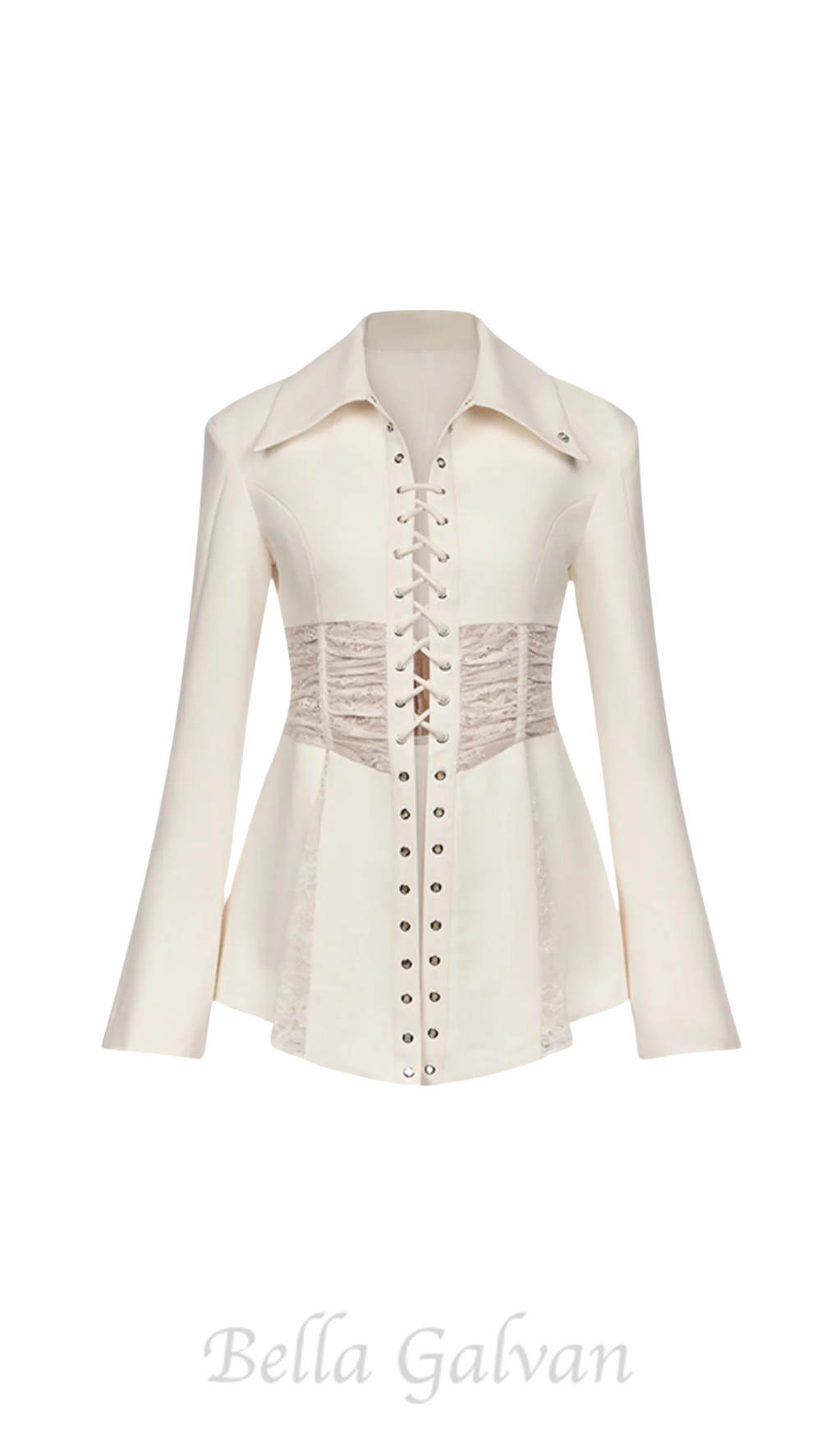 Flowering Girl Women Melany See Through Lace Up Shirt in White