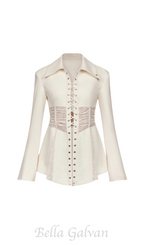 Flowering Girl Women Melany See Through Lace Up Shirt in White