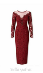 Flowering Girl Women lace hollow maxi dress in red
