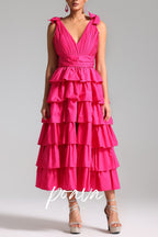 Flowering Girl Women Plunge V Ruffle Tiered Slit Gown In Pink