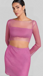 Flowering Girl Women LONG SLEEVE MESH BLOUSE SKIRT SUIT