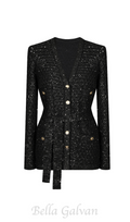 Flowering Girl Women sequin knit v-neck cardigan in black