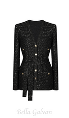 Flowering Girl Women sequin knit v-neck cardigan in black