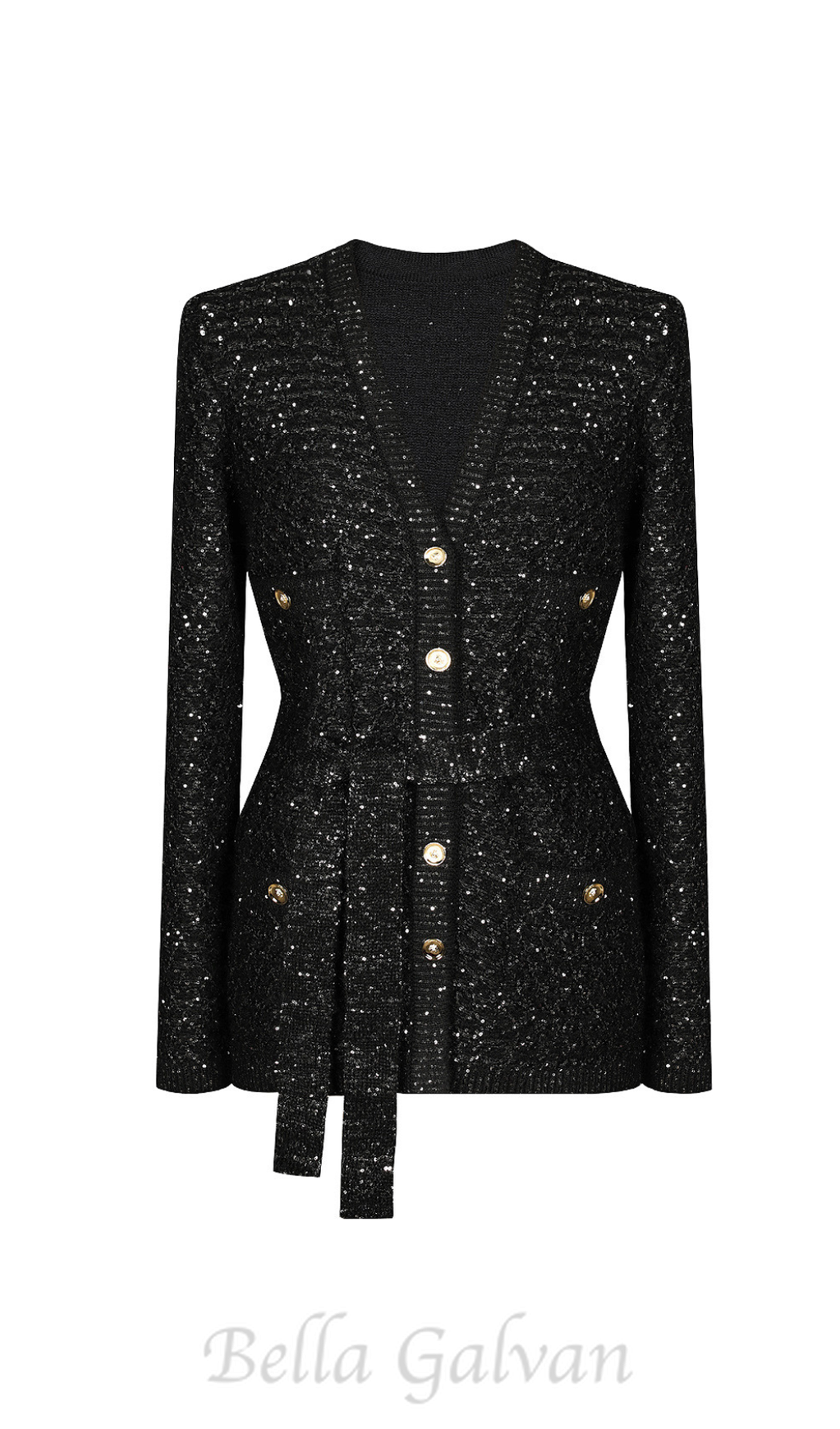Flowering Girl Women sequin knit v-neck cardigan in black