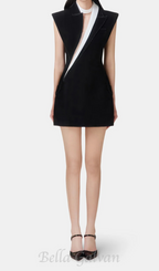 Flowering Girl Women Shoulder Pad Black mini Dress