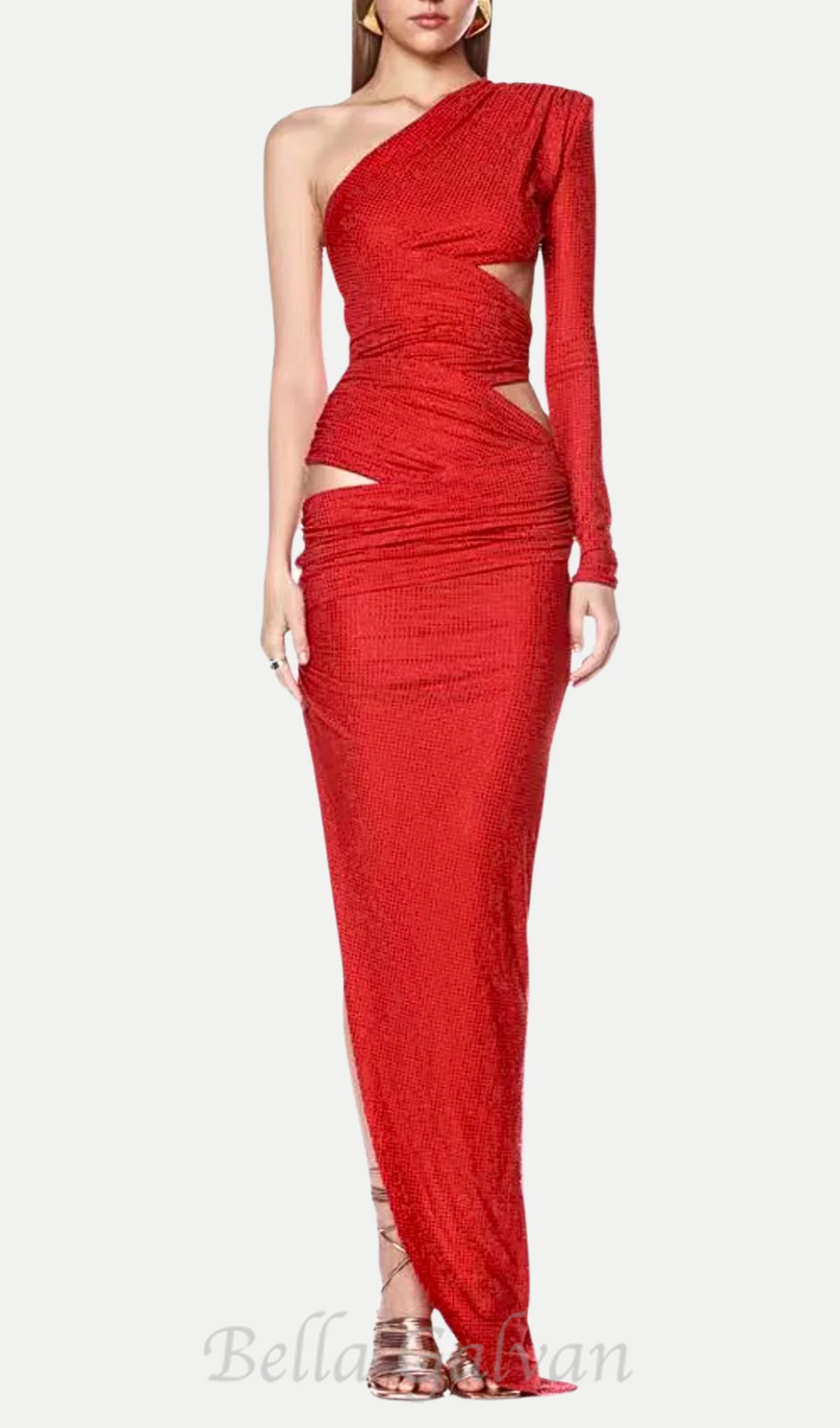 Flowering Girl Women Caits One Shoulder Crystal Cutout Maxi Dress