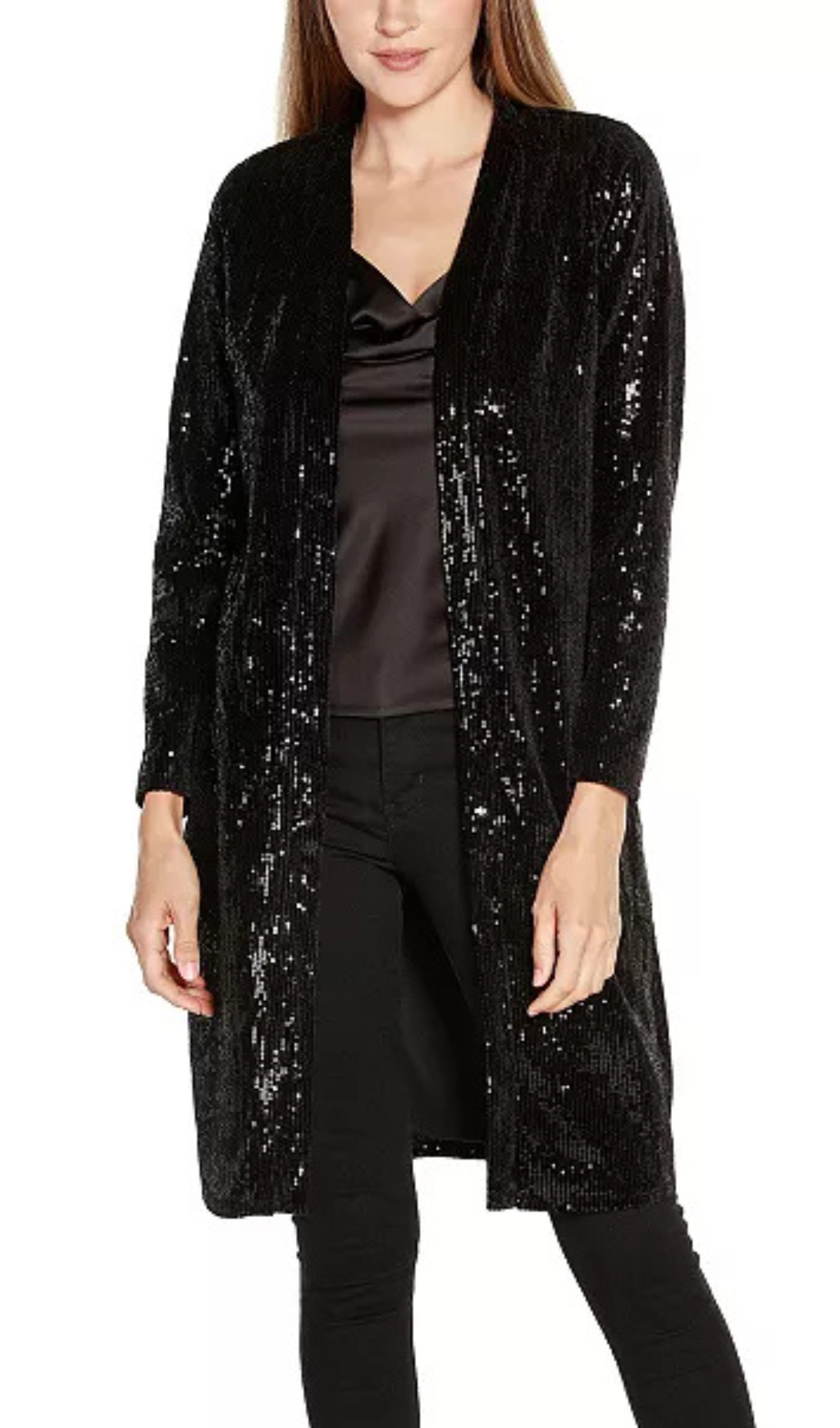 Flowering Girl Women Black Label Women's Stretch Velvet Sequin Knit Duster Top