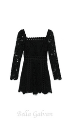 Flowering Girl Women floral-motif hollow lace mini dress in black