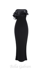 Flowering Girl Women off-shoulder ruffle trim maxi dress in black