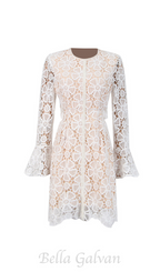 Flowering Girl Women Embroidered hollow mini dress in white