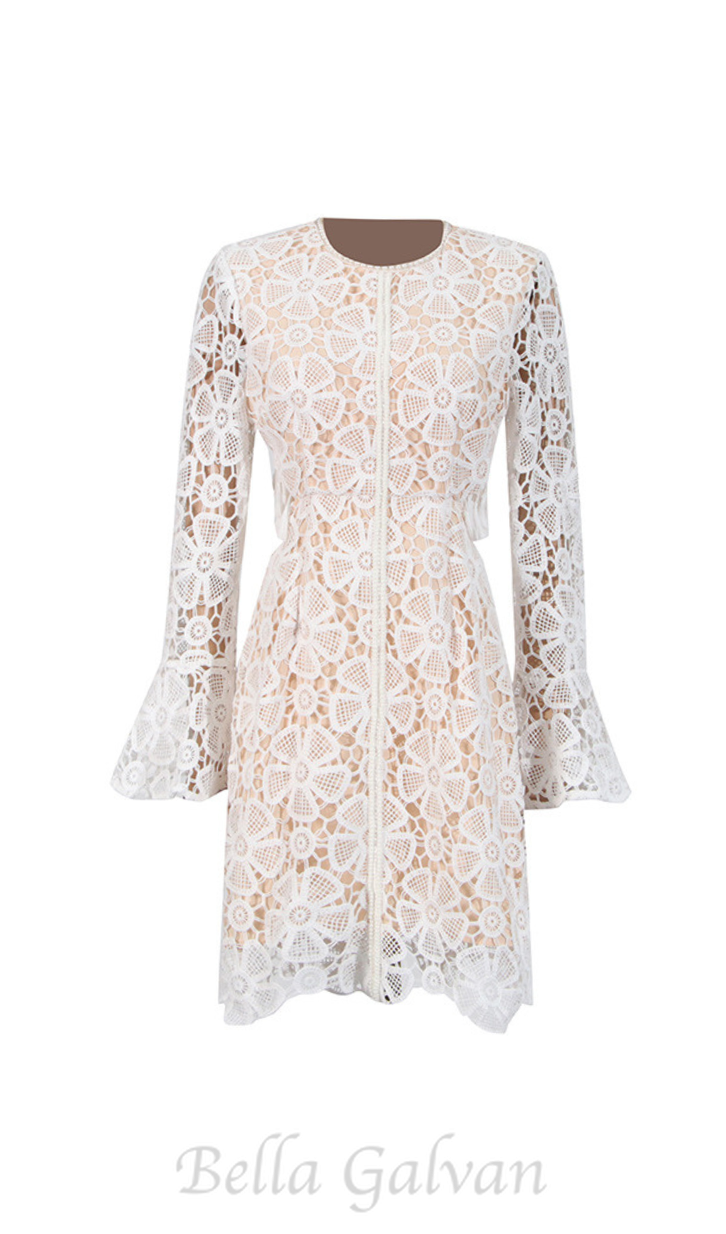 Flowering Girl Women Embroidered hollow mini dress in white