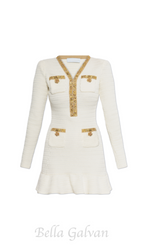 Flowering Girl Women cream lurex knit mini dress