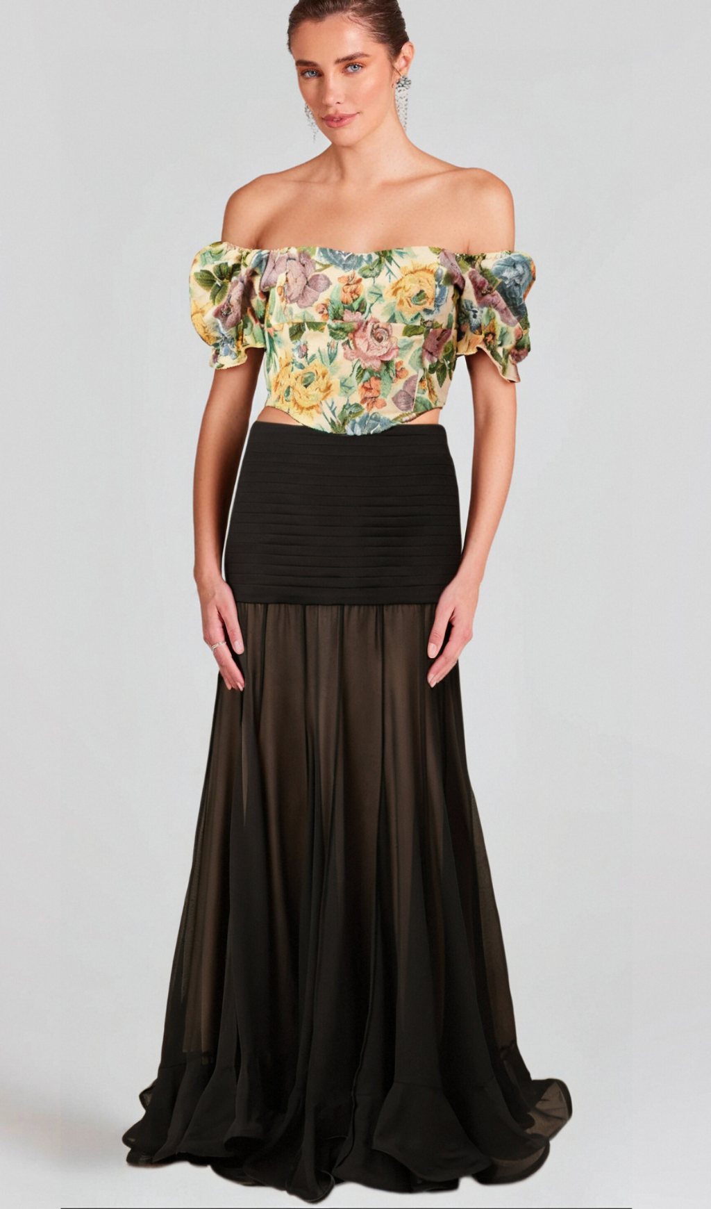 Flowering Girl Women Constance floral-print jacquard cropped top